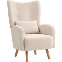 HOMCOM Ohrensessel Loungesessel mit Lendenkissen, Geplosterter Sessel mit Sherpa Fleece-Optik, Holzbeine, Diamanttufting-Rücken, Relaxsessel für Wohnzimmer, Schlafzimmer, Beige Aosom