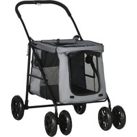 PawHut Foldable Pet Stroller One Click Dog Pushchair Cat Travel Carriage w/ EVA Wheels, Mesh Windows for Small Pets, Grey | Aosom Ireland