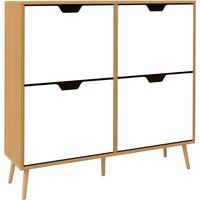 HOMCOM Shoe Cabinet with 4 Flip Drawers, Footwear Organiser for 16 Pairs, Space-Saving Design, Natural Aosom UK