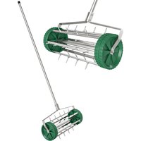 Outsunny Garden Rolling Lawn Aerator Heavy Duty Steel Grass Roller w/ Adjustable Handle