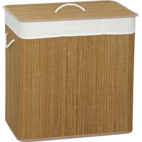 HOMCOM 3 Section Laundry Basket with Lid, 144L Bamboo Laundry Hamper with Handles, Removable and Washable Liner, Brown