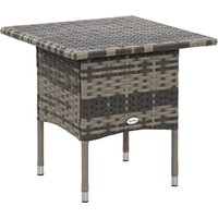 Outsunny Rattan Side Table, Outdoor Coffee Table, with Plastic Board Under the Full Woven Table Top for Patio, Garden, Balcony, Mixed Grey