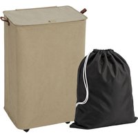 HOMCOM Cesto de Roupa Suja com Tampa e Rodas, 50L, Dobrável com Bolsa com Cordão Removível, 40x30x65 cm, Castanho Aosom Portugal