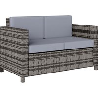 Outsunny 2 Seater Garden Furniture, Rattan Sofa with Soft Padded Cushion and Armrests, Wicker Garden Loveseat for Patio, Mixed Grey