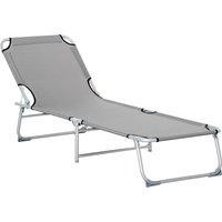 Outsunny Reclining Sun Lounger Chair Folding Camping Bed with 4-Position Adjustable Backrest, Grey