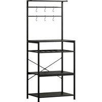 HOMCOM Freestanding Shelving Unit, Industrial Storage Shelf with 6 Hooks and Wine Rack for Living Room, Home Office, Black