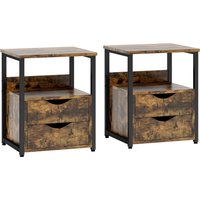 HOMCOM Industrial Side Table Set of 2, Bedside Cabinet with Storage Shelf, Slim Nightstand for Living Room, Bedroom, Rustic Brown