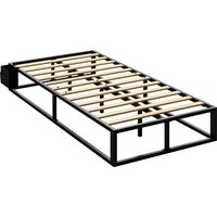 HOMCOM 12 Slats Metal Platform Bed Frame, 3ft Single Bed Frame with Storage Bag and Anti-Slip Pads, Black