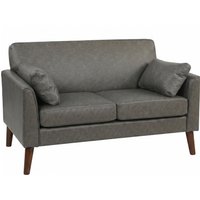 HOMCOM 2 Seater Sofa, 132 cm Modern Small Sofa with Solid Wood Legs and 2 Pillows for Small Space, Grey