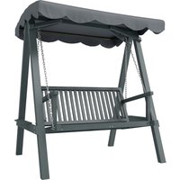 Outsunny 2 Seater Garden Swing Seat with Canopy, Wooden Swing Chair, Outdoor Hammock Bench for Balcony Patio Porch, Grey