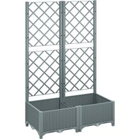 Outsunny Raised Garden Bed with Trellis, Plastic Planter Box with Drainage Holes, Drain Plugs and Water Reservoirs for Climbing Plants, Vegetables, Flowers, Grey