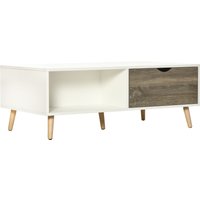 HOMCOM Coffee Table, Modern Tea Table with Open Storage Shelves, Two Drawers and Solid Wood Legs, Coffee Tables for Living Room, White Aosom UK