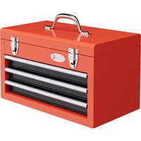 DURHAND Werkzeugkiste leer, 45 x 24 x 27 cm Werkzeugkasten mit 3 Schubladen, oberes Staufach, Handgriff, Werkzeugkoffer mit 2 Schloss, Stahl, Rot Aosom