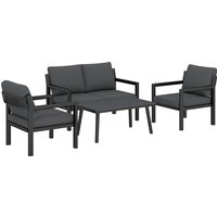 Outsunny 4 Seater Rattan Garden Furniture Set with 2 Armchairs, Loveseat, Coffee Table, Garden Sofa Set with Cushions, Dark Grey