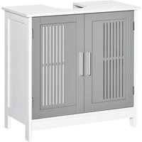 Kleankin Under Sink Cabinet with Double Doors, Modern Bathroom Vanity Unit, Storage Cupboard with Adjustable Shelves, Grey Aosom UK