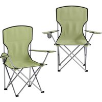 Outsunny Camping Chair Set of 2 Portable Folding Outdoor Camp Chair with Cup Holders and Carry Bag Green