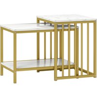 HOMCOM Modern Coffee Table Set of Two, Marble-Effect Nesting Side Tables with Steel Frame, Elegant Living Room Furniture, Gold Tone Aosom UK