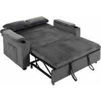 2 Seater Sofa Bed Pull Out Sleeper Sofa w Adjustable Backrest Storage Armrests Cup Holders Side Pockets Dark Grey