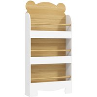 AIYAPLAY Kids Bookshelf, 3 Tier Children Bookcase, Bear Theme Toddler Space-Saving Bookcase for Living Room, White