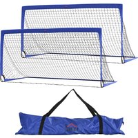 HOMCOM Set of 2 Football Goal Net 6 x 3 ft Foldable Outdoor Sport Training Teens Adults Soccer with Carrying Bag Blue Aosom UK