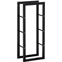 HOMCOM Metal Firewood Log Holder Tall Firewood Rack Indoor Outdoor Fireplace Wood Storage Shelf with Side Rails, Black, 40W x 25D x 100H cm