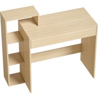 HOMCOM Desk with Storage, Computer Desk with 3 Open Shelves and Drawer, Workstation, Computer Table, Natural