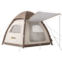 Outsunny Inflatable Camping Tent with Rainfly, 3 Man Air Tent 3000mm Waterproof Blow Up Tents, Cream