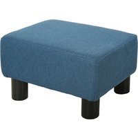 HOMCOM Linen Fabric Ottoman Footstool, Cube Design with 4 Plastic Legs, Comfortable Seating, Blue Aosom UK