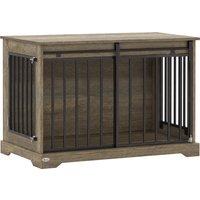 PawHut Casetta per cani con porta scorrevole e tavolino, 100x60x68 cm, Grigio e Marrone Chiaro Aosom Italy
