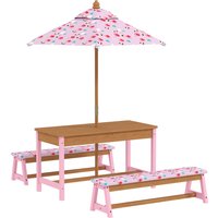 AIYAPLAY Kids Picnic Table Set with Removable & Foldable Umbrella, Cushions, Storage Boxes, Flamingo Theme, Pink