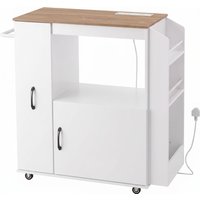 HOMCOM Kitchen Trolley on Wheels, Rolling Kitchen Island Cart with Power Outlet, Cabinet, Pull-Out Drawer, White | Aosom Ireland