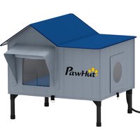 PawHut Heated Cat House Weatherproof w/ Heating Pad, Elevated Base, Escape Door, Cat Winter Shelter for Stray, Barn Cats