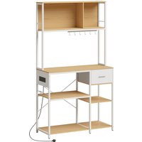Kitchen Storage Rack Power Outlet USB Type C Ports Drawer Shelves 4 Hooks Oak