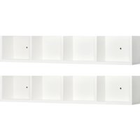HOMCOM Wall Mount 84 CD / 56 DVD/Blu-ray/ Media Storage Rack 4 Cubes, Wooden Shelf Organiser Unit Bookcase Display, Set of 2, White