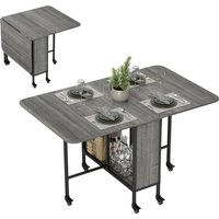 HOMCOM Mobile Drop Leaf Table Folding Kitchen Table Extendable Dining Table For Small Spaces With 6 Wheels & Storage Shelf Aosom UK