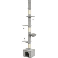 PawHut Floor to Ceiling Cat Tree, 230-250cm Multi-Level Cat Tower with Adjustable Height, Scratching Posts, Condo, Platforms