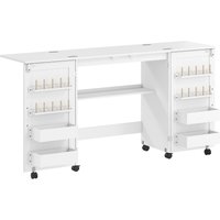 HOMCOM Klappbarer Nähtisch mit 2 Magnettüren, rollbarer Basteltisch mit 4 Boxen, 20 Haltestiften, Ablagefach, feststellbaren Rollen, platzsparender Nähmaschinentisch für kleine Räume, Weiß Aosom