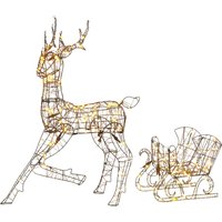 Lighted Reindeer Sleigh Set 2 Piece PP Rattan Outdoor Christmas Decoration LEDs 8 Modes Daily Timer