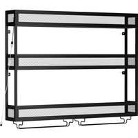 Wall Mounted Wine Rack LED Lights Glass Holders Open Shelf Metal Storage Rack