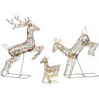 3 Piece Light Up Deer Family Set 3 Lighted Reindeer Christmas Decorations Outdoor 200 LED Lights