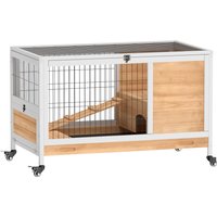 PawHut Wooden Indoor Rabbit Hutch, 2-Floor Bunny Cage w/ Enclosed Run Area, Yellow | Aosom Ireland