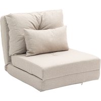 HOMCOM 2 in 1 Schlafsessel Klappbar Schlafsofa mit Bettfunktion Verstellbarer Rückenlehne Kissen Gästebett in Leinenoptik Klappsessel Sessel für Wohnzimmer Schlafzimmer 60 x 80 x 56 cm Beige Aosom