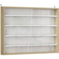 HOMCOM 5-Tier Wall Display Shelf Unit Cabinet w/ 4 Adjustable Shelves Glass Doors Home Office Ornaments 60x80cm Natural Aosom UK
