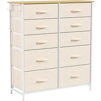 HOMCOM Chest of Drawers, Dresser with 10 Fabric Drawers, Tall Storage Unit with 4 Pockets and 2 Hooks Steel Frame, Beige
