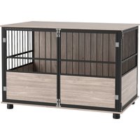 PawHut 100cm Furniture Style Dog Crate Dog Cage End Table Indoor with 3 Doors Soft Washable Cushion, for Large Sized Dogs | Aosom Ireland