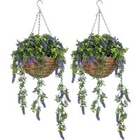 HOMCOM Set of 2 Decorative Artificial Plants, Faux Silk Lavender Flowers in Hanging Baskets, Fake Plants for Home Indoor Outdoor Decor, Purple | Aosom Ireland