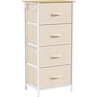 HOMCOM Stoffkommode Platzsparend mit 4 Schubladen, Schrank mit Schubladen, 4 Taschen, 2 Haken und Stahlrahmen für Schlafzimmer, Bad und Wohnzimmer, 45x30x94.5 cm, Beige Aosom