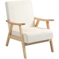 HOMCOM Sessel Wohnzimmer Nordisch Relaxsessel mit Armlehne, Sitzkissen, Gepolstert Loungesessel mit Holzrahmen, Armlehnensessel mit Samt-Optik, Polstersessel für Schlafzimmer Cremeweiß Aosom