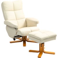 HOMCOM Relaxsessel mit Hocker, Stauraum, Gepolstert Fernsehsessel mit Liegefunktion, 360° Drehbar TV-Sessel für Schlafzimmer, Wohnzimmer, Kunstleder, Cremeweiß Aosom