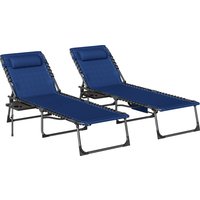 Outsunny Five-Position Reclining Sun Loungers Set of 2 - Dark Blue